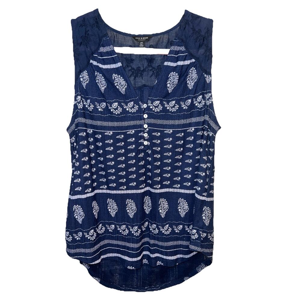 Lucky Brand Womens Blue Small Floral Print Sleeveless Cami Knit Blouse Top LRG